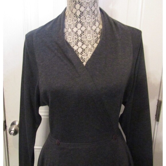 TOGETHER! Womens Charcoil Grey Midi Wrap Dress Side Pockets Flare Skirt Size S - Picture 3 of 8